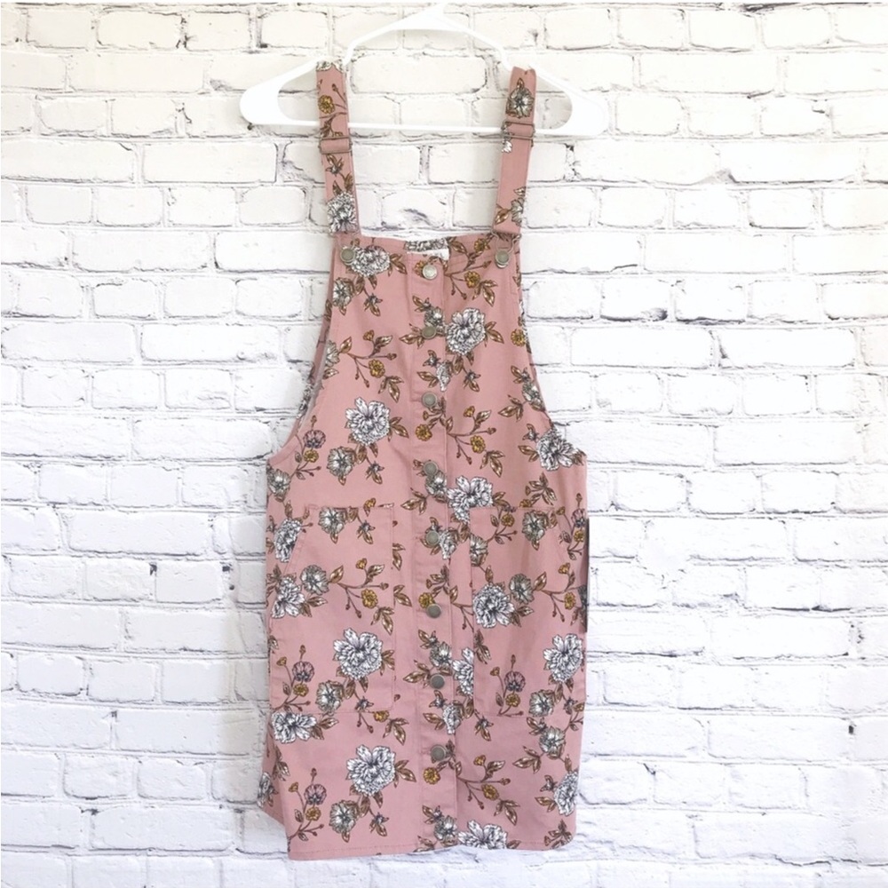 New Tinseltown Pink Floral Overalls Dress Mini Size Medium